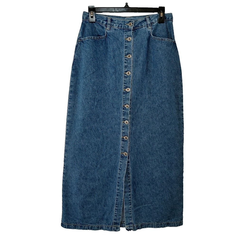 Vtg Paul Harris Denim Button Down Straight Jeans‎ Midi Skirt Sz 8 Modest Grunge